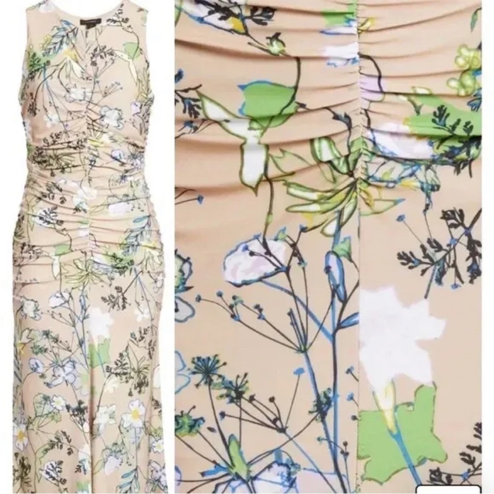 Halogen Floral Print Midi Dress - Beige and Green - Picture 3 of 11